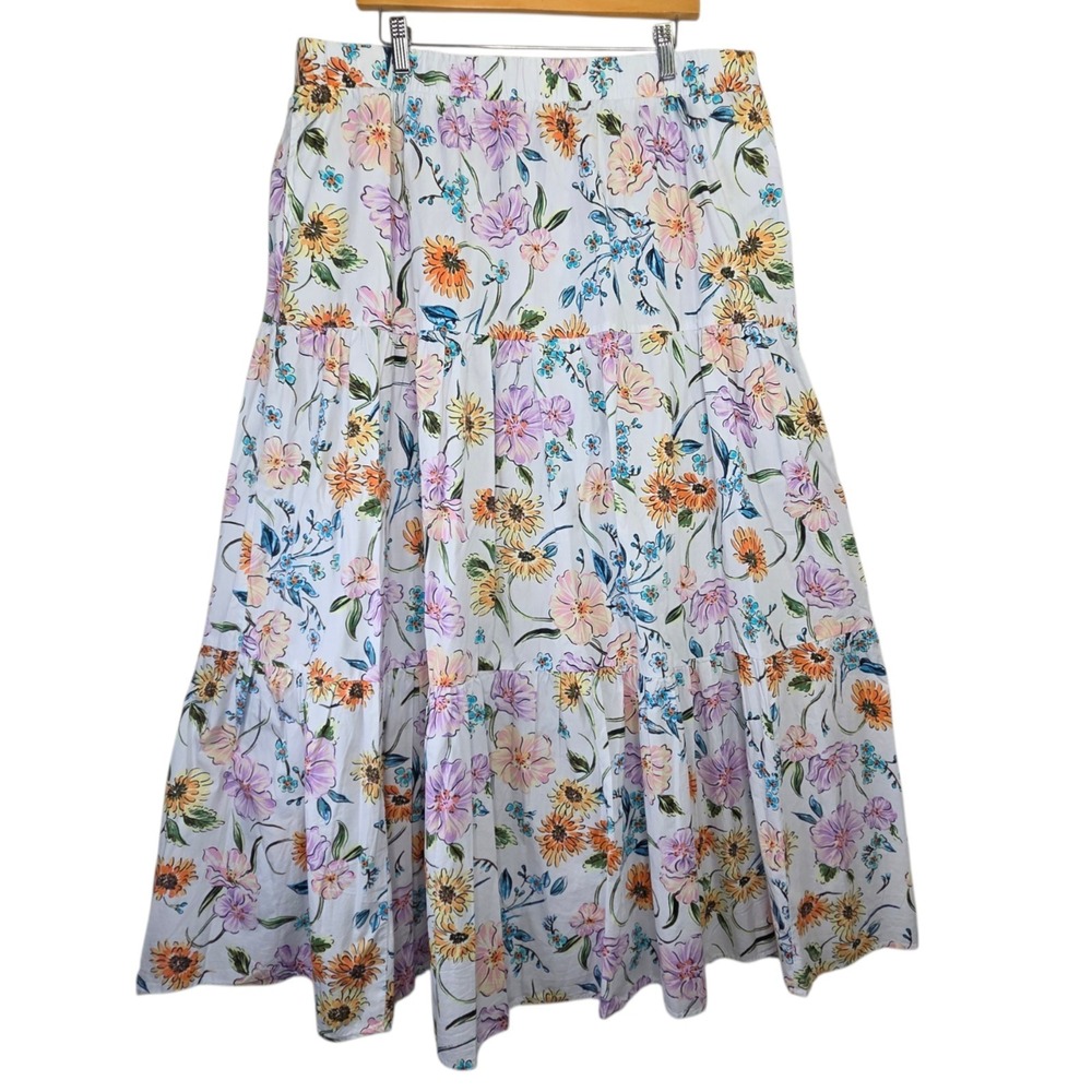 Crown & Ivy‎ Womens Tiered Floral Midi Skirt SZ XXL Unlined Garden Party Brunch